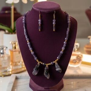 Amethyst Gemstone Goldtone Accent Choker Necklace Set